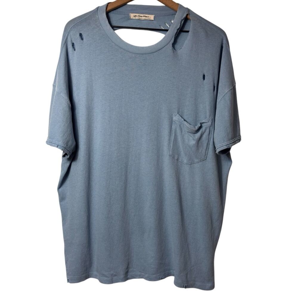 FREE PEOPLE WE THE FREE BLUE SHORT SLEEVE WOMEN OVERSIZED SHIRT SIZE LARGE